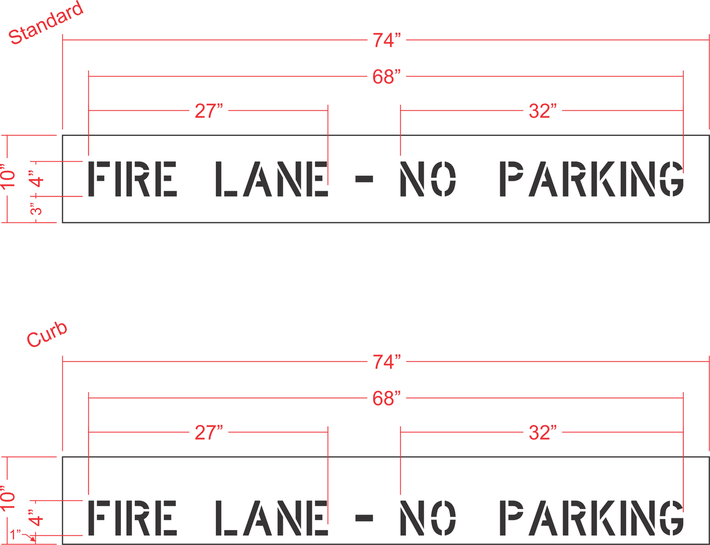 4" FIRE LANE - NO PARKING Stencil